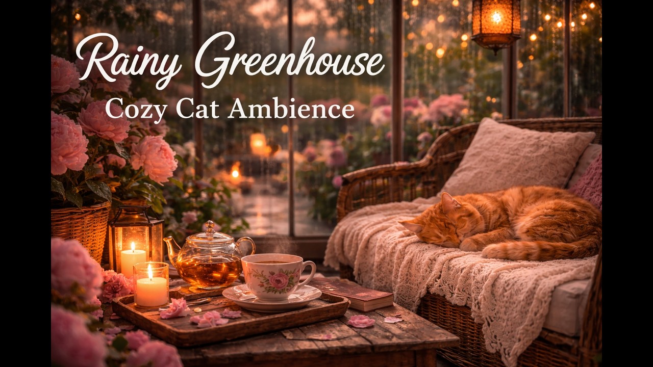 Rainy Greenhouse Lofi 🌿 Cozy Cat Study Session 