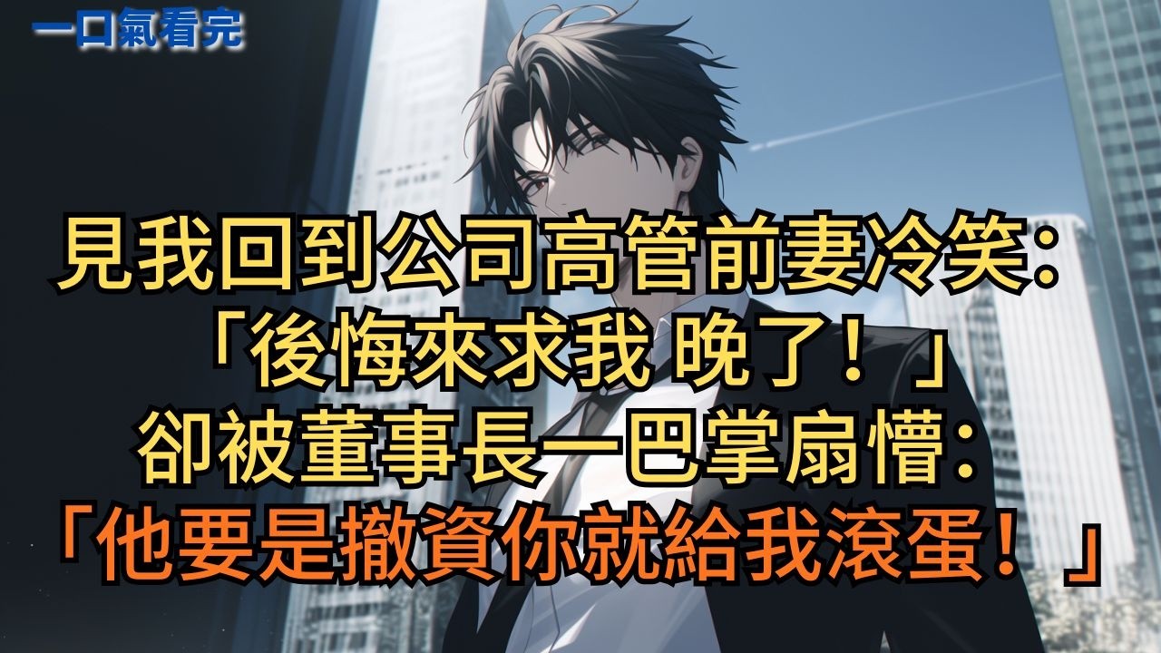 見我回到公司，高管前妻冷笑：「後悔來求我，晚了！」卻被董事長一巴掌扇懵：「他要是撤資你就給我滾蛋！」 #小说 #爽文