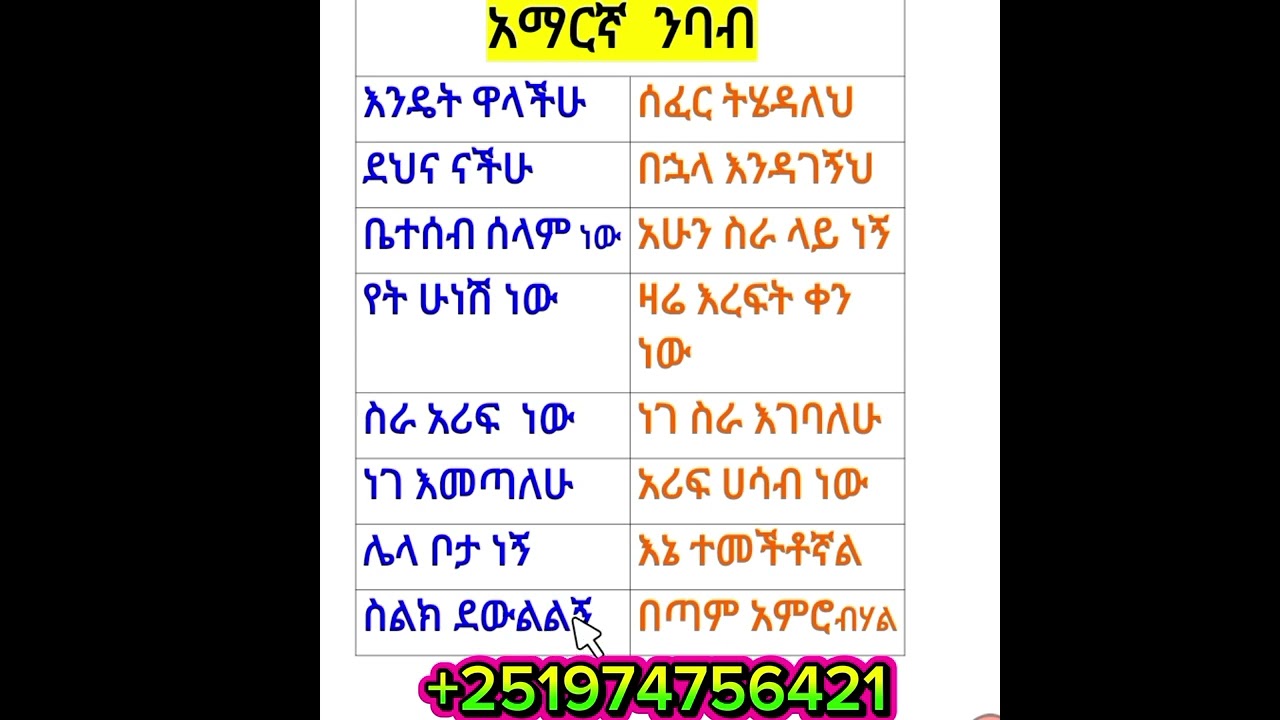 አማርኛ ንባብ ለጀማሪዎች!!!