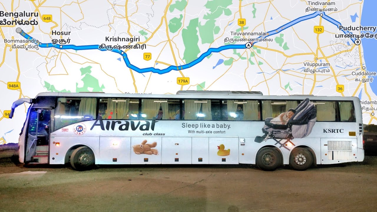 Из Бангалора в Пондичерри | Клубный класс KSRTC Airavat — Volvo B11R на узких дорогах Тамил Наду