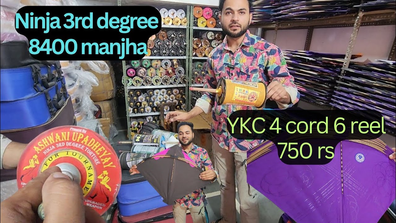 Ninja 3rd degree 8400 manja/ YKC 4 cord 6 reel 750rs/top quality branded kites/Farukhabad manjoli