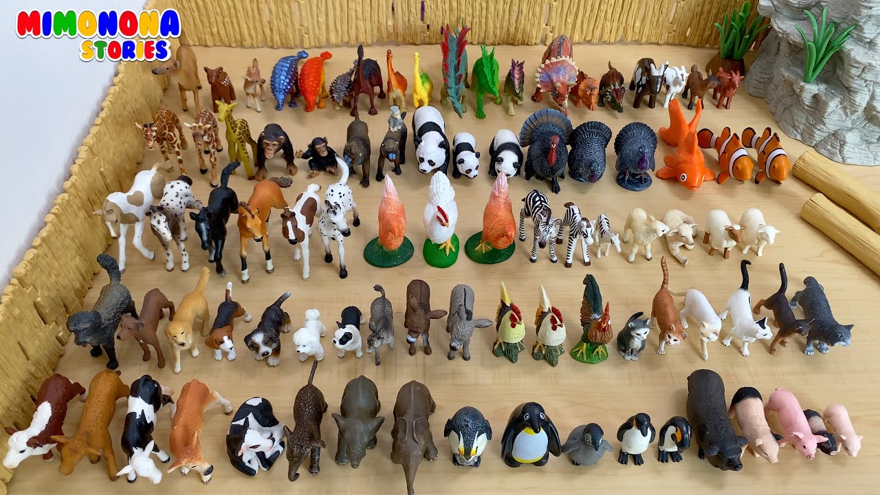 Familia de Mini Animales 🐘🦒 Colección de Juguetes de Animales y Dinosaurios 🐧 Mimonona Stories