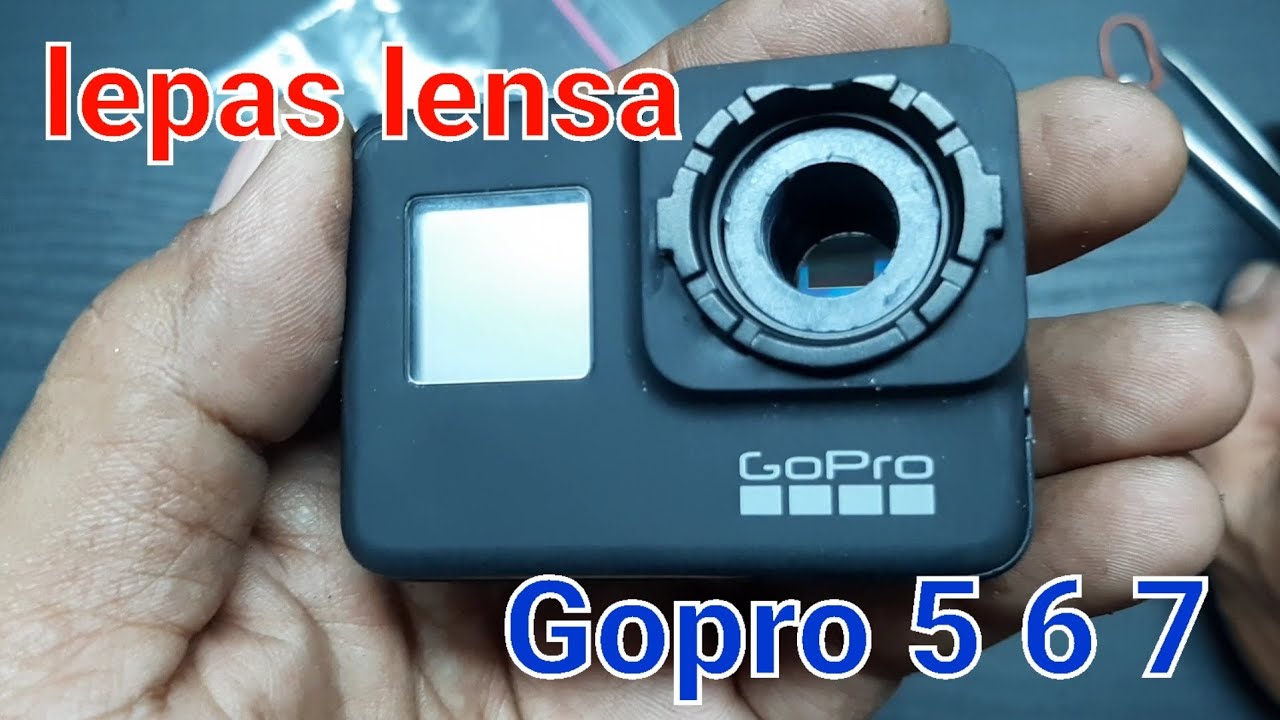 lepas lensa gopro hero 5 6 7 dan pasang lensa 12mm