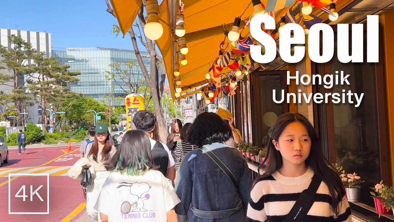 Hongik University area, Seoul Walking tour | 홍대 | Район Университета Хоник, Сеул Пешеходный тур | 4K