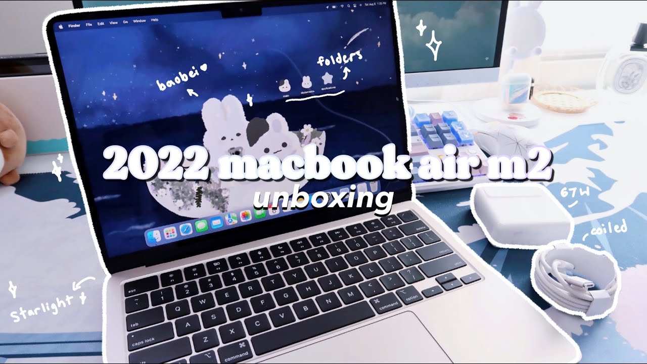 💫🤍 2022 macbook m2 air (starlight) unboxing | setup + dreamy customization