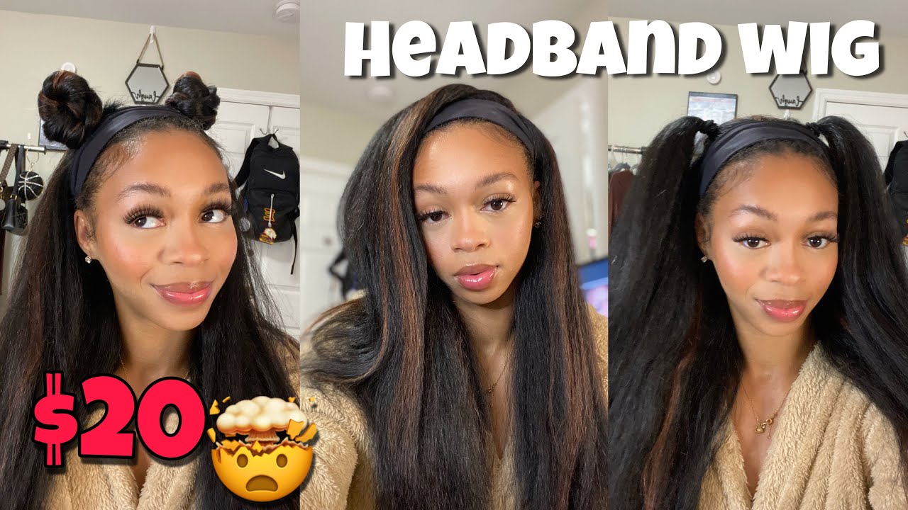 $20 KINKY STRAIGHT HEADBAND WIIG (It's Synthetic👀)| NO LACE, GLUE, OR SPRAYS!!! FT. PWEOUKE