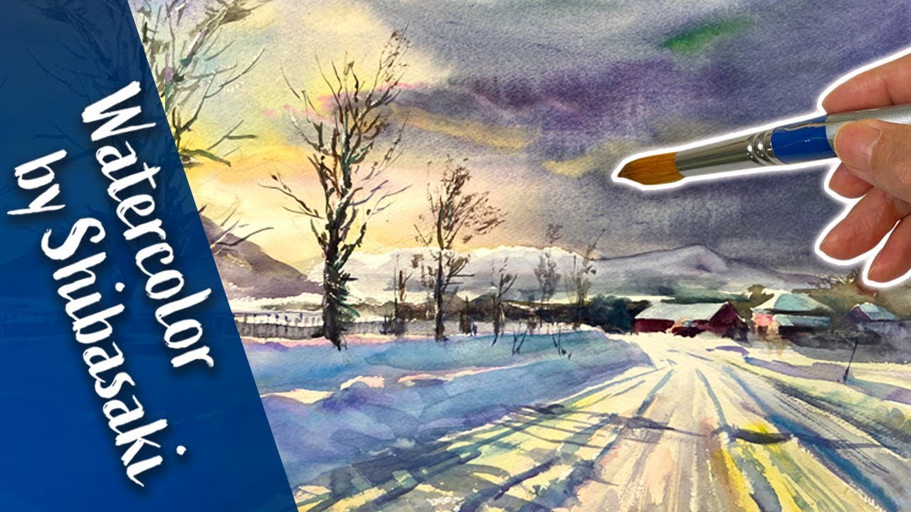 Healing Watercolor Art |  Norway Winter Landscape ,Snowy village