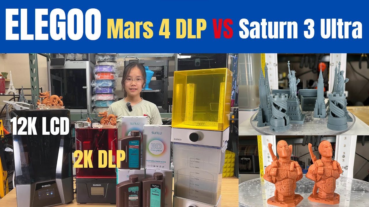 ELEGOO Mars 4 DLP vs Saturn 3 Ultra 12K resin 3D printer: 2K DLP or 12K LCD for a comparable price?