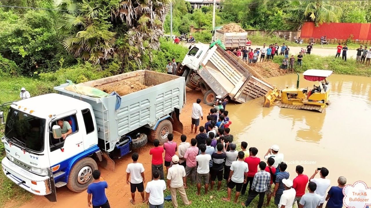 Wow Amazing PROJECT! Dump Truck 8 Ton Overturned When Unloading Soil Fail So Sad With Driver