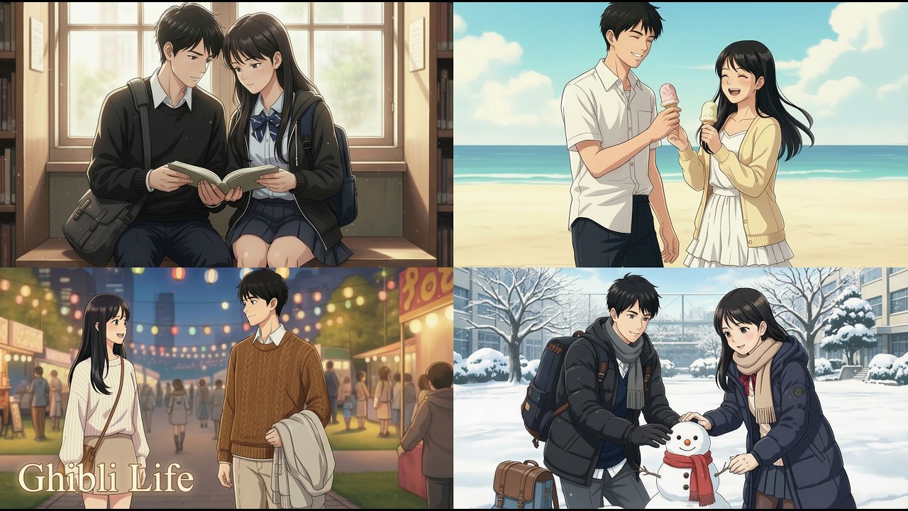 The Boy I Met at School 🌸From Spring to Winter With boy | Ghibli Style ASMR