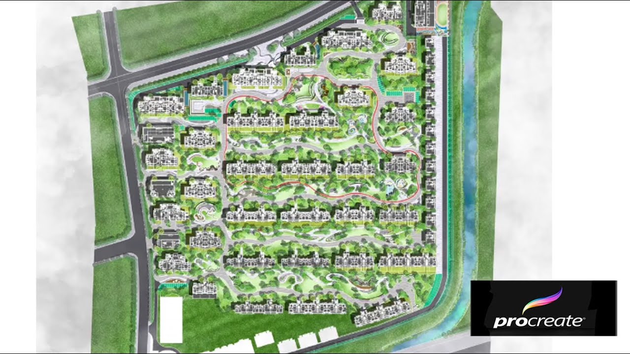 How to Draw a Landscape Design of Residential Complex using Procreate App IPOD PRO