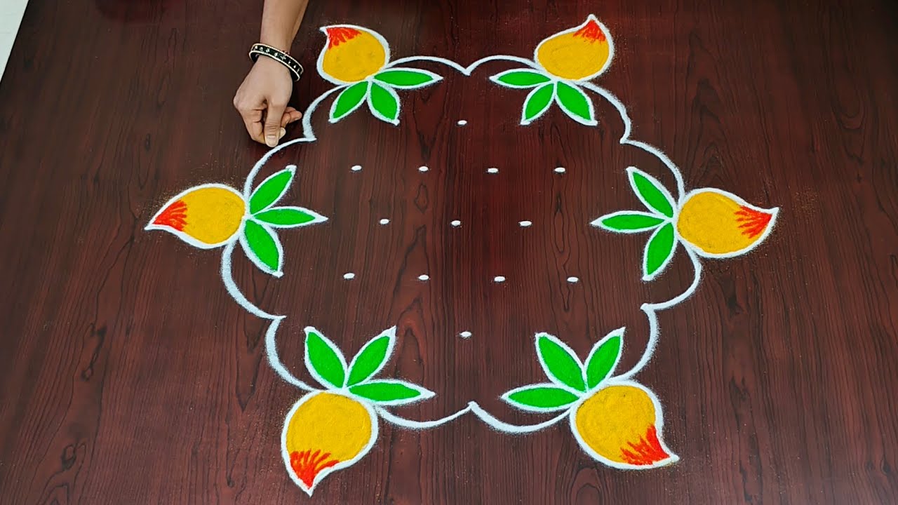 Ugadhi special rangoli🌷|7×4dots easy ugadhi muggulu🌷|pandaga muggulu|easy rangoli#Rang Kaa Rangoli