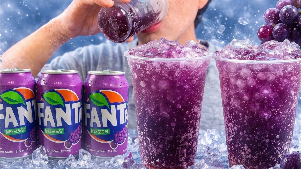 [ASMR]  FANTA GRAPES FLAVORED DRINKING SOUNDS ファンタ冷たい飲み物飲んICE EATING And drinking ASMR  환타 포도맛 음료수먹방