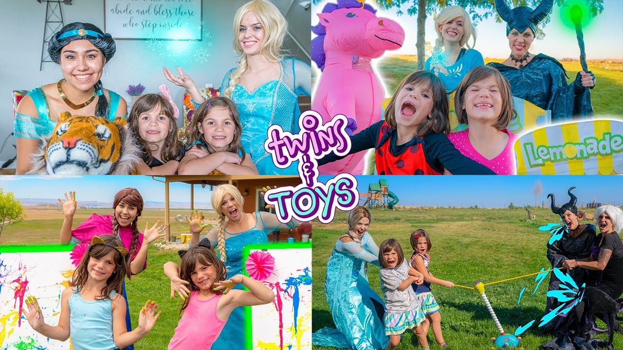 Kate & Lilly pretend PLAY with Elsa, Anna, Jasmine, Maleficent, Tinker Bell, and more!