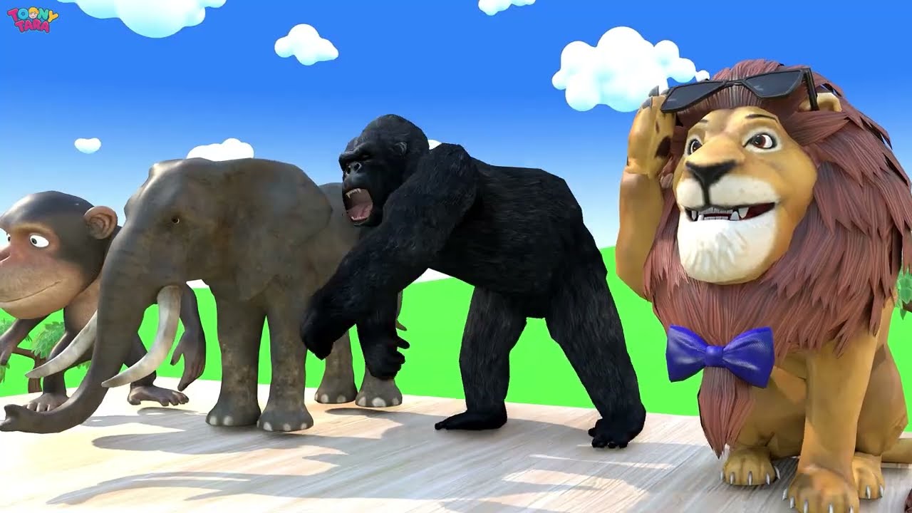 Long Slide Game with Cow Elephant Gorilla Hippopotamus Tiger 3d Animal Game Funny 3d Animals