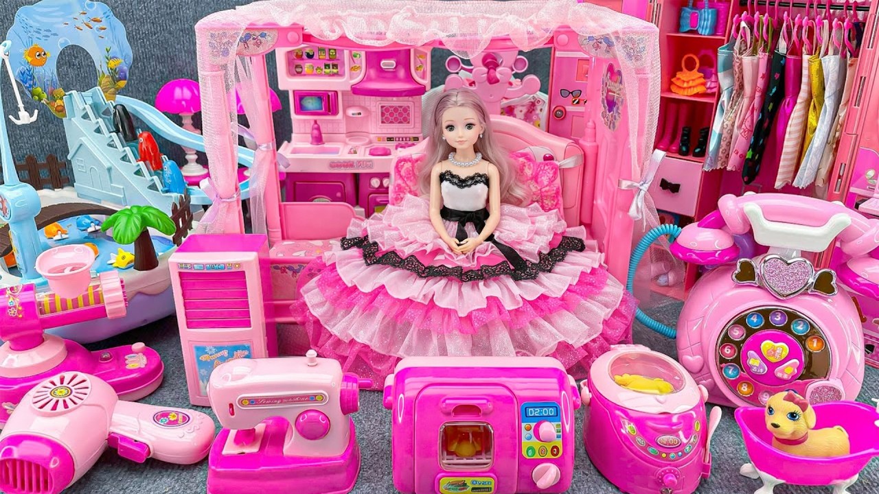 5 Minutes Satisfying with Unboxing Barbie Princess Pink Toys, Rock Bed Play Set Review Toys｜ASMR
