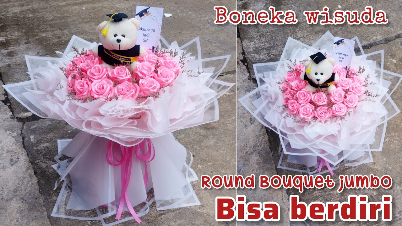 Cara Membuat Round Bouquet boneka wisuda bunga pita satin mudah dan cantik