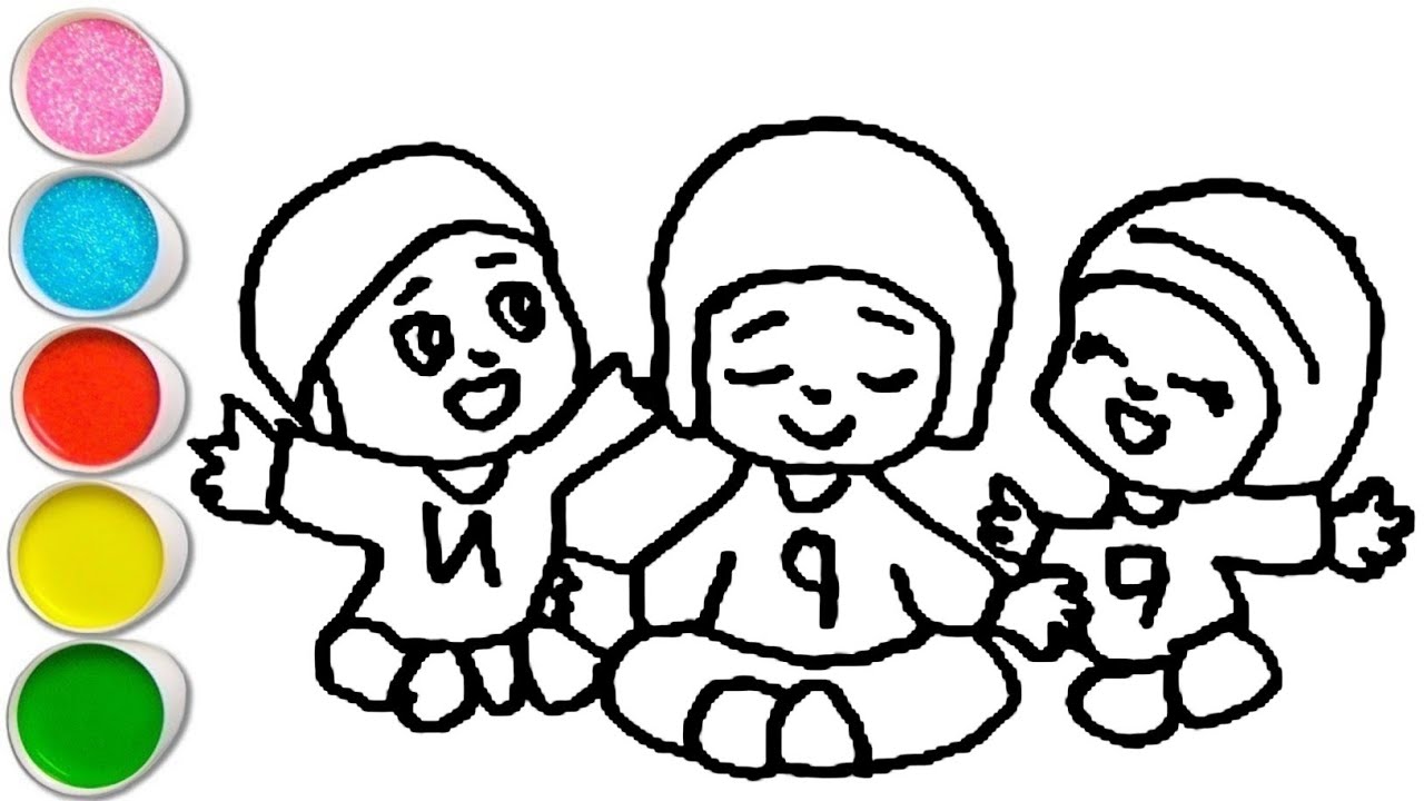 Cute pocoyo with Friends Drawing, Painting and Coloring For Kids and Toddlers_ Easy Drawing 