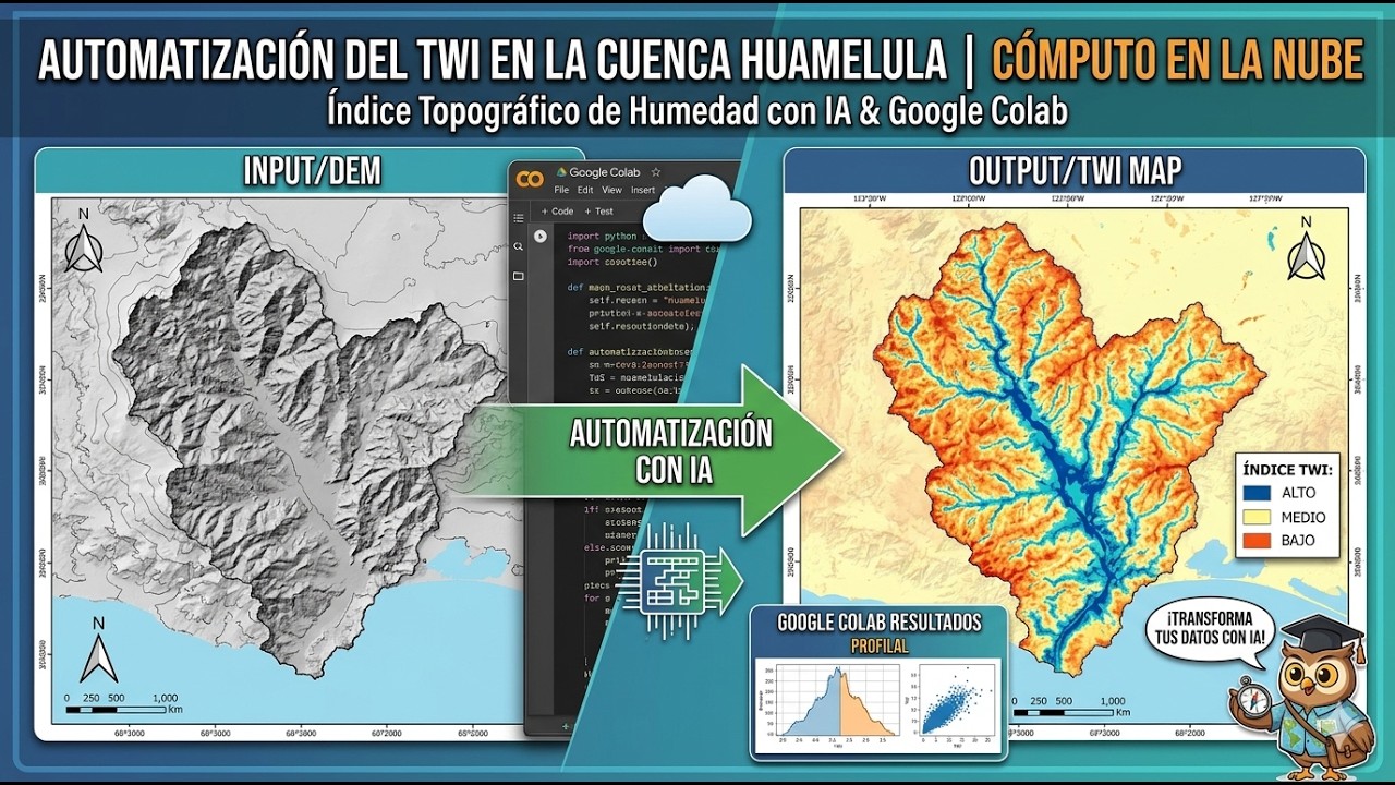 Google Colab. Automatización del índice topográfico de humedad asistida con IA | Cómputo en la nube