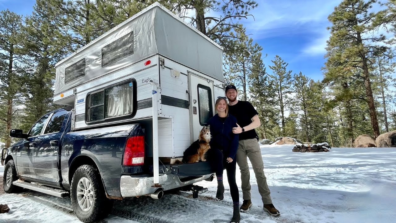 SNOW CAMPING in a Pop-up Truck Camper! SUB-FREEZING Temps in the Colorado Mountains (DIY Renovated)