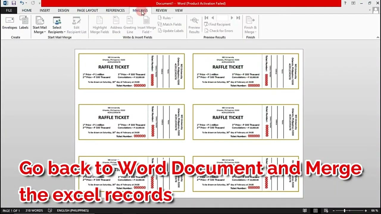 Автоматическая нумерация с использованием Microsoft Word и Microsoft Excel для лотерейных билетов...