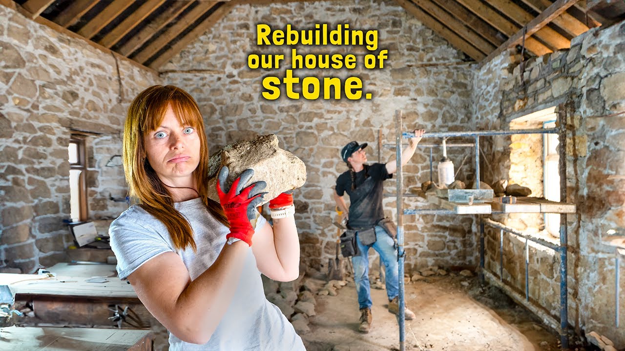 Traditional ancient cottage DIY stone masonry rebuild.