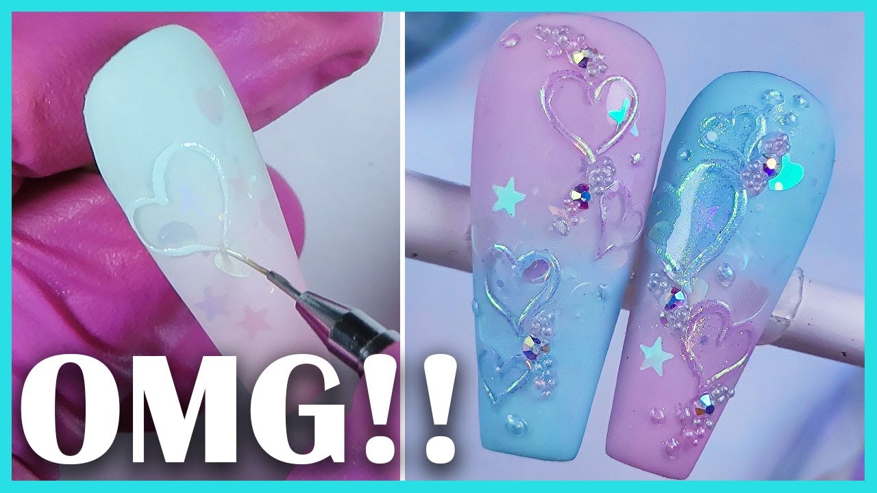 Uñas con CORAZONES para SAN VALENTIN 💜 con Efecto Aurora y Más...