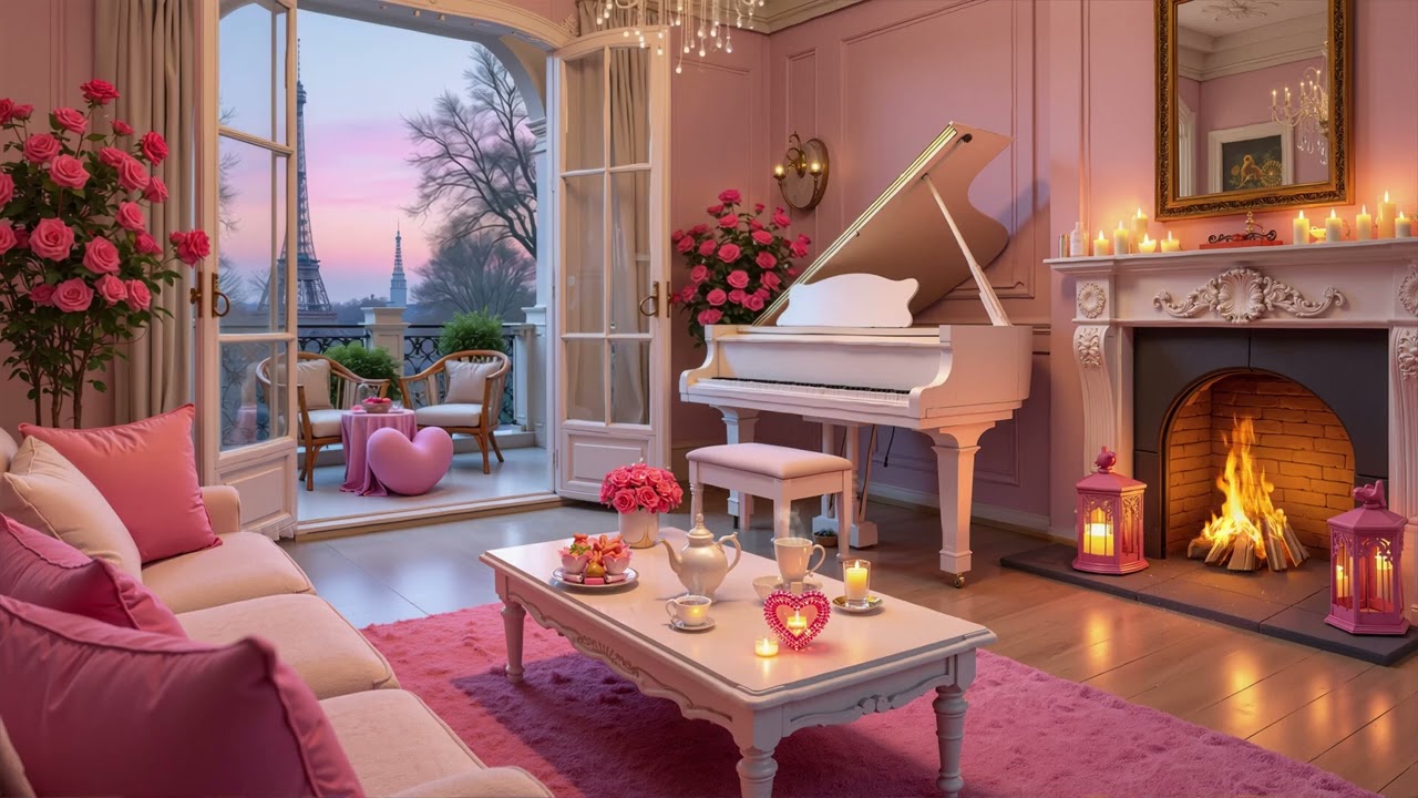 Romantic Valentine Fireplace 💕 Gentle Piano Music to Calm the Mind & Sleep Deeply