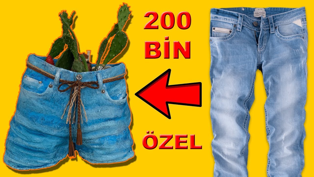 KOT PANTOLONUN EFSANE DÖNÜŞÜMÜ! (Kot Beton Saksı Yapımı) / DIY Jean Cement Pot