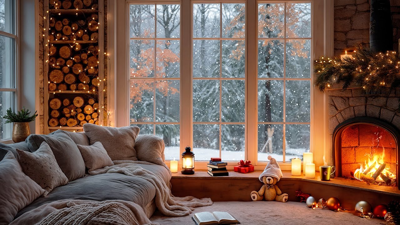 ❄️ Cozy Cabin by the Snowy Forest | Crackling Fireplace, Warm Tea Ambience for  Sleep, Relax & Focus