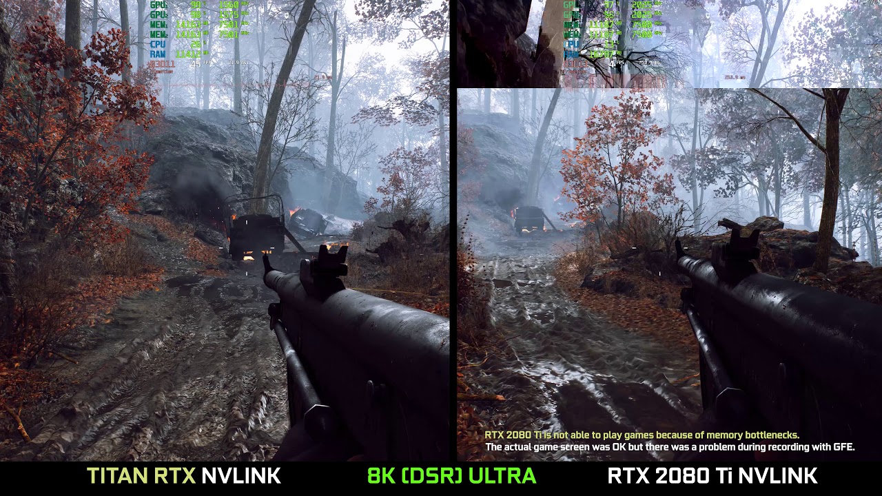 Battlefield V 8K Ultra + TITAN RTX NVLINK VS RTX 2080TI NVLINK