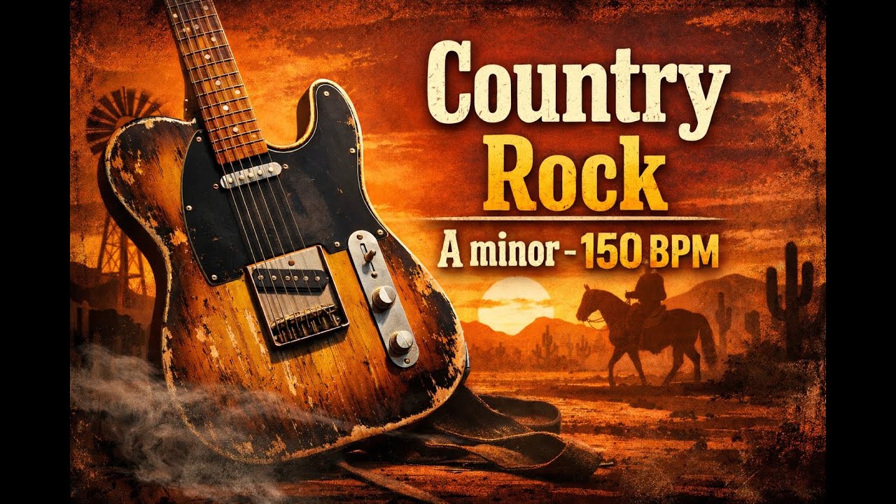 Country Rock Guitar Backing Track in A Minor &ndash; 150 BPM