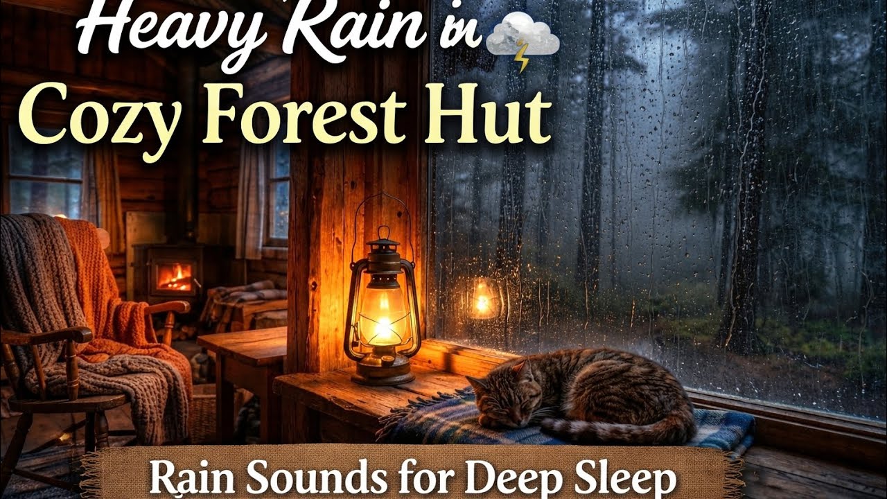 Heavy Rain in a Cozy Forest Hut 🌧️ Rain Sounds for Deep Sleep