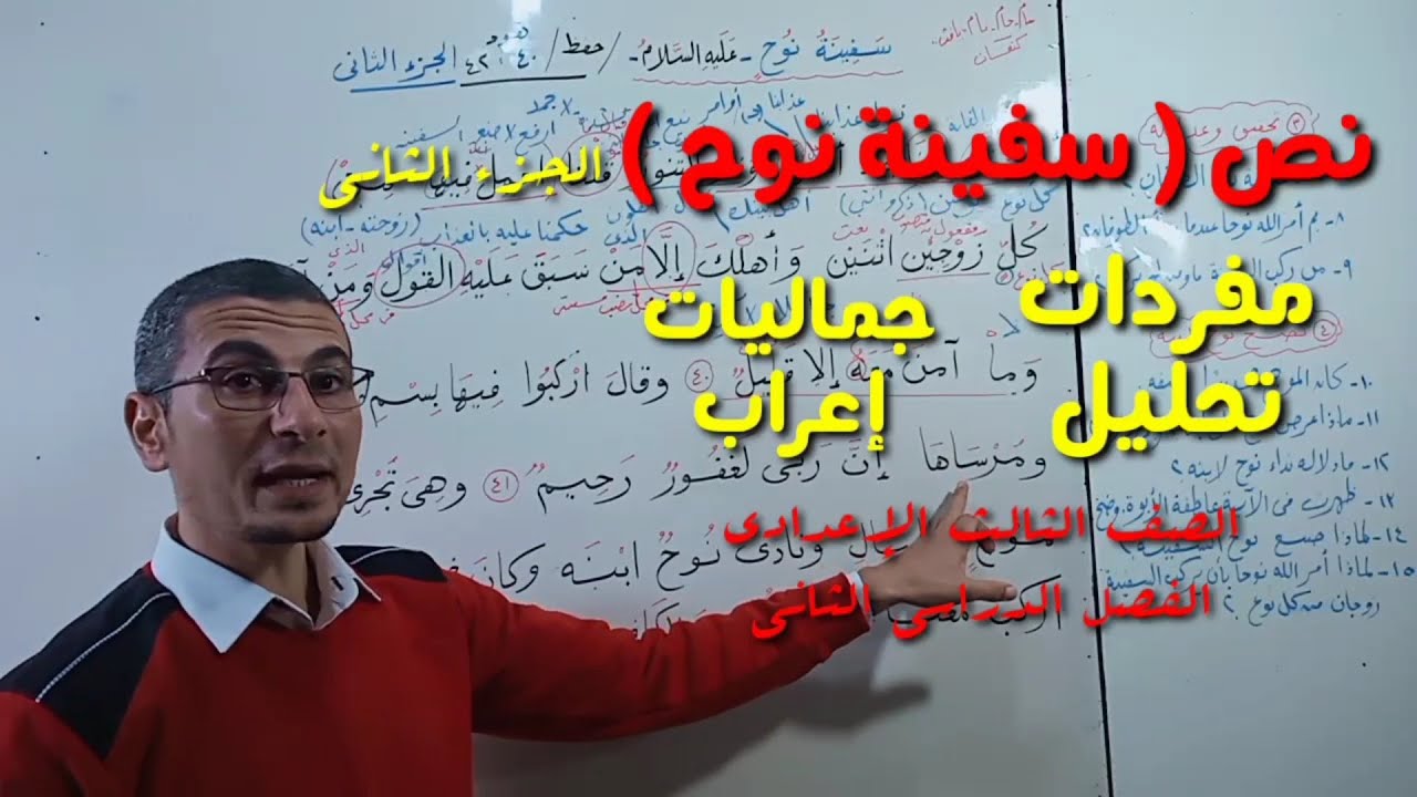 إعراب وشرح نص ( سفينة نوح )عليه السلام (2)ـ مفردات ، جماليات/الصف الثالث الإعدادي ـ فصل دراسي ثانٍ .