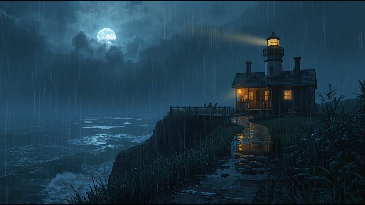 Rainy Lighthouse Study Lofi 📚 Calm Ocean Vibes