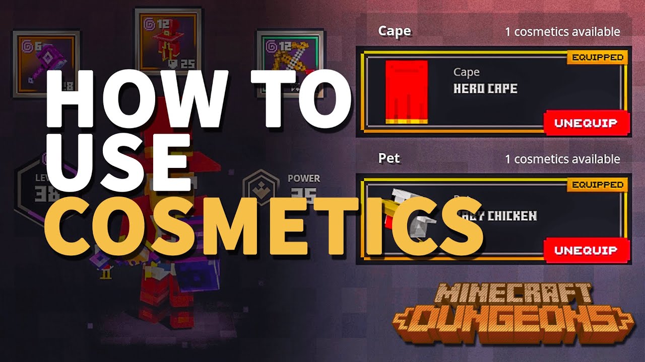 How to use Cosmetics Minecraft Dungeons (Equip Cosmetics Cape and Pet)
