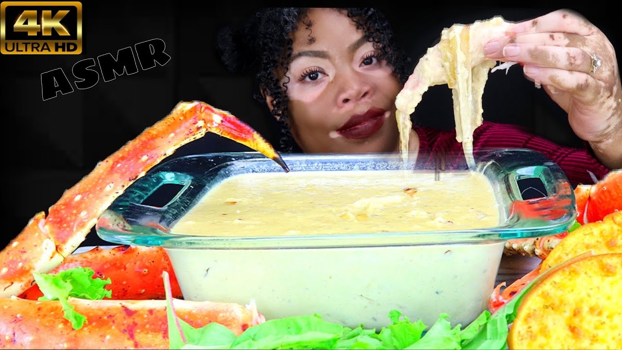 ASMR JUICY GIANT DESHELLED KING CRAB WITH ALFREDO SAUCE WITH ONIONS
