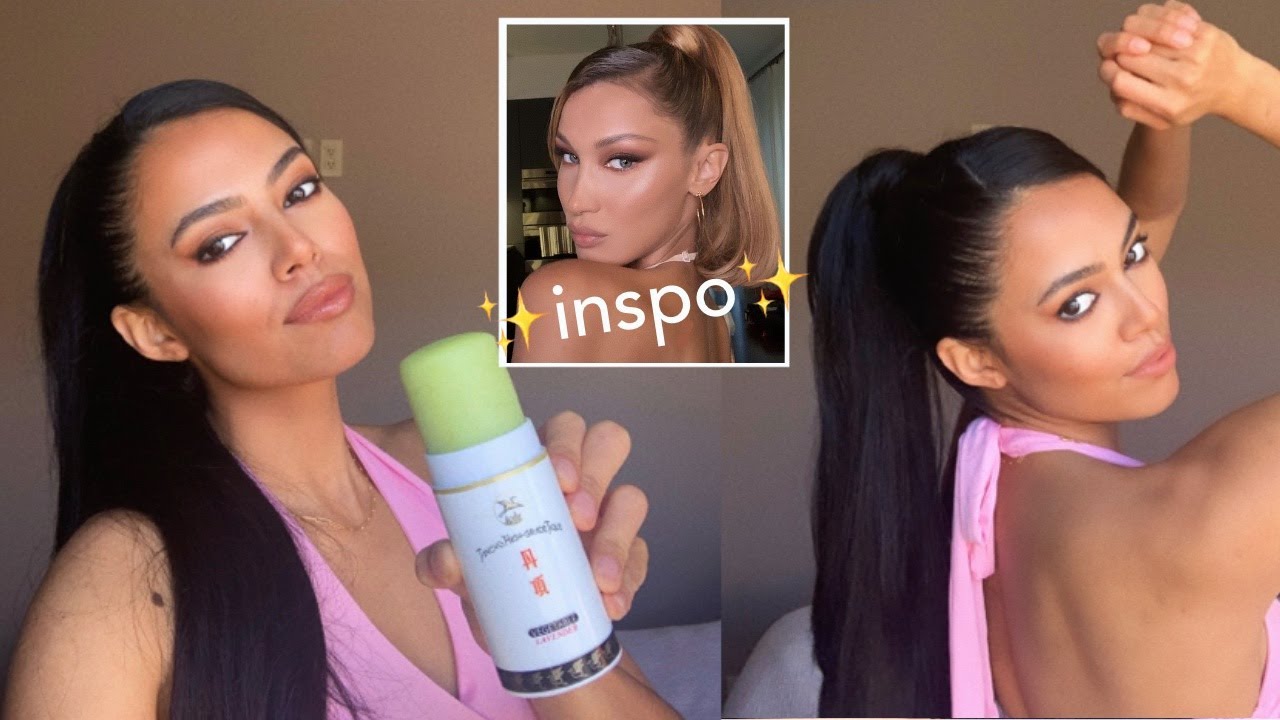 BELLA HADID INSPIRED HAIR TUTORIAL | trendy side sweep high ponytail on long hair
