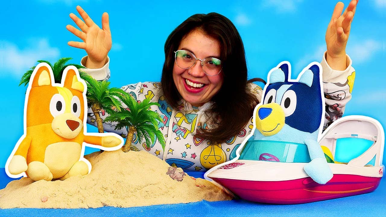 Bluey y Bingo juegan en la playa con Wendy 🏖️ Aventuras con peluches