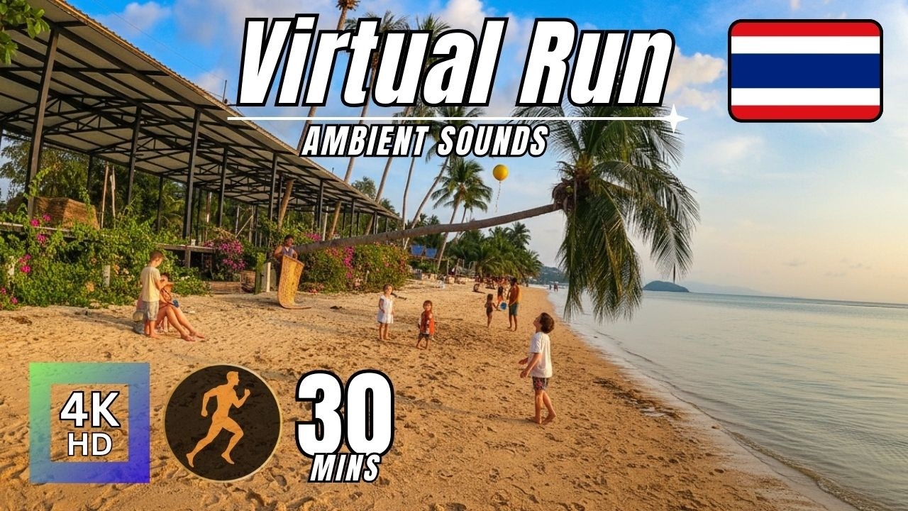 Virtual Run 4kHD. Sunset Paradise - Koh Phangan, Thailand. Treadmill Workout Scenery.