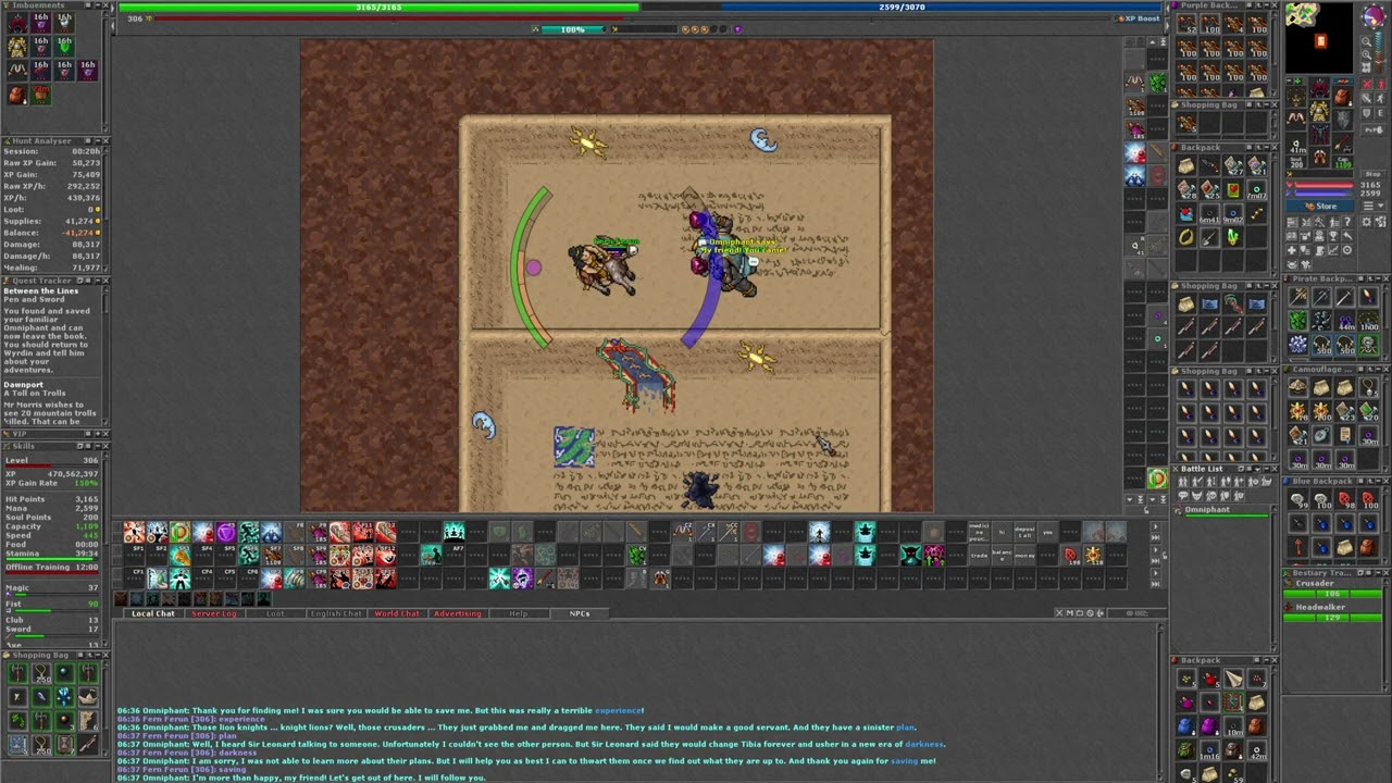 Tibia MMO Test walkthrough Between The LInes (Monk), It only for pro gamers haha