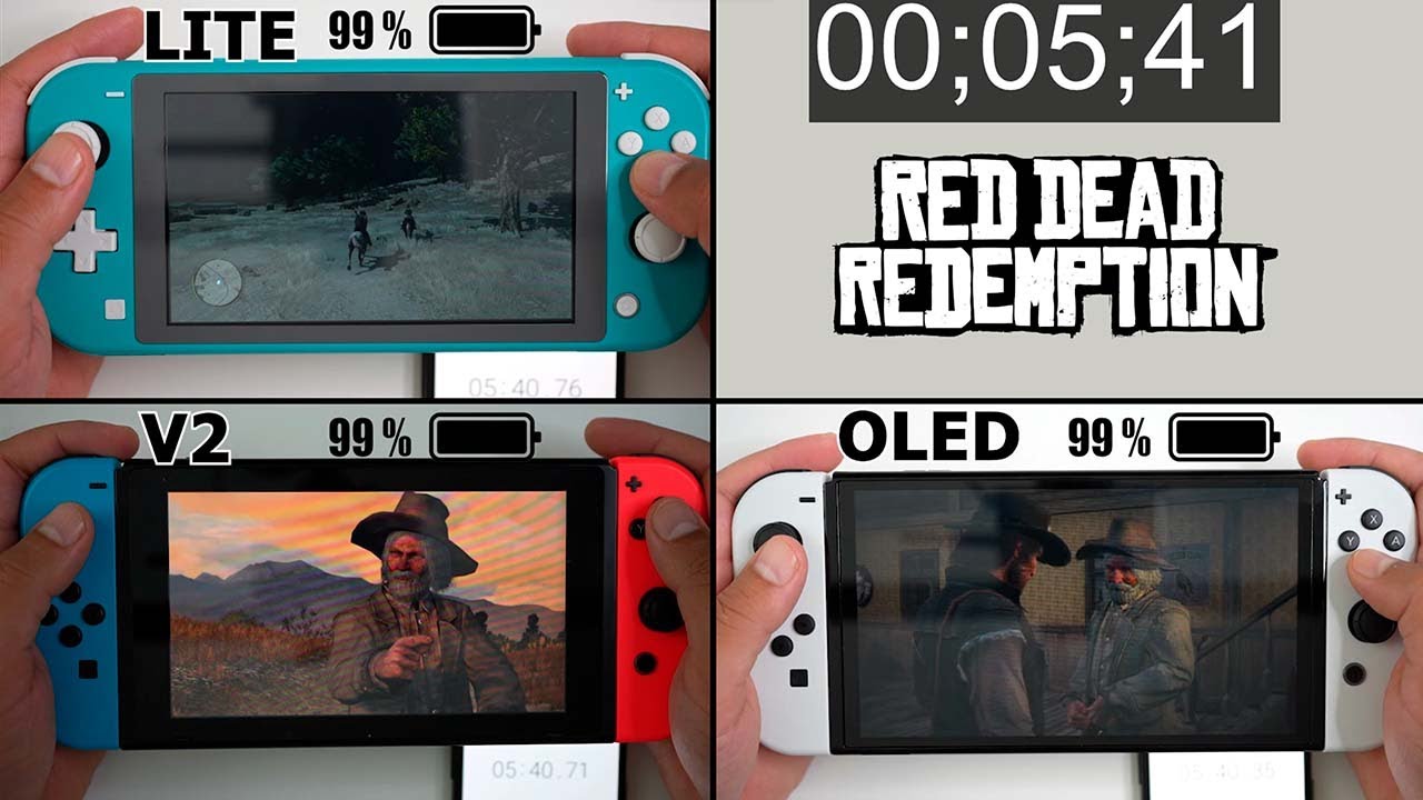 Время автономной работы Red Dead Redemption на Nintendo Switch LITE по сравнению со стандартной в...