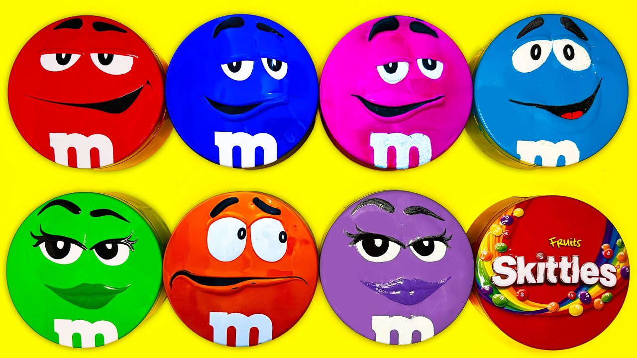 Satisfying Video | Mixing and Unpacking Rainbow Skittles and Yummy M&M'S Candy From Funny Tins ASMR