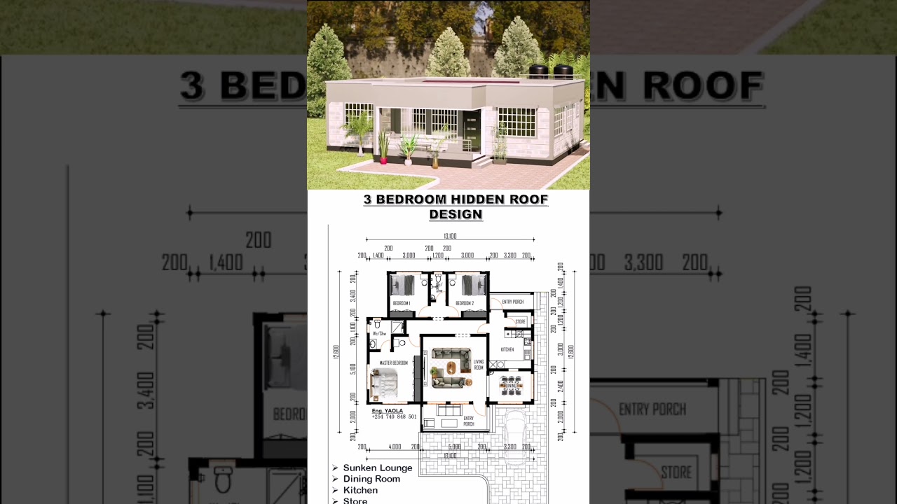 3 BEDROOM HIDDEN ROOF DESIGN 
