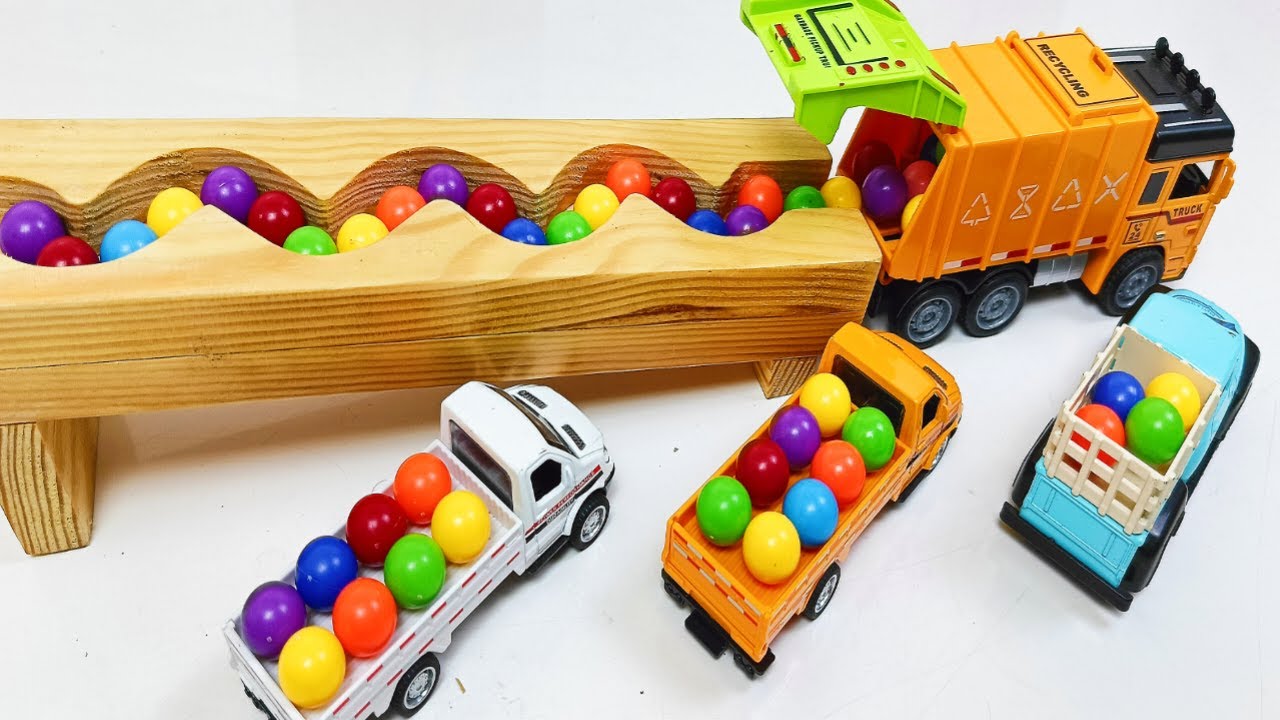 Marble Run ASMR Race ☆ HABA Slope & Dump Truck Excavator Ambulance Forklift Garbage Truck Tractors