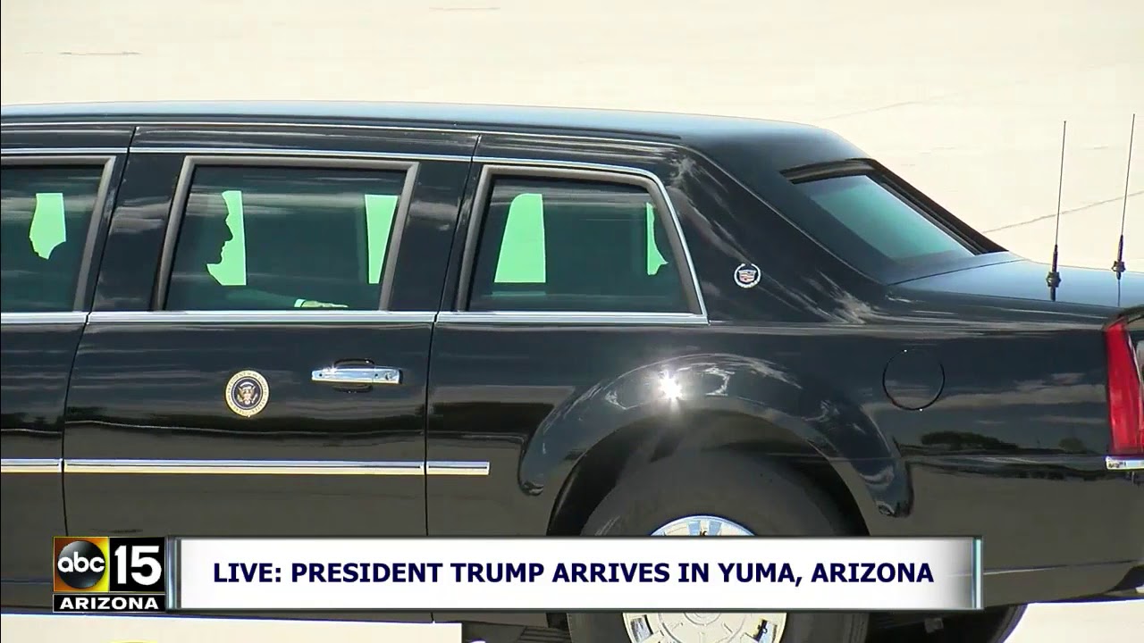 WAVES AT MEDIA! President Trump gets in limo after deplaning Air Force One in Yuma, Arizona