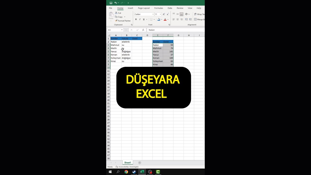 Microsoft Excel - D&uuml;şeyara Form&uuml;l&uuml;
