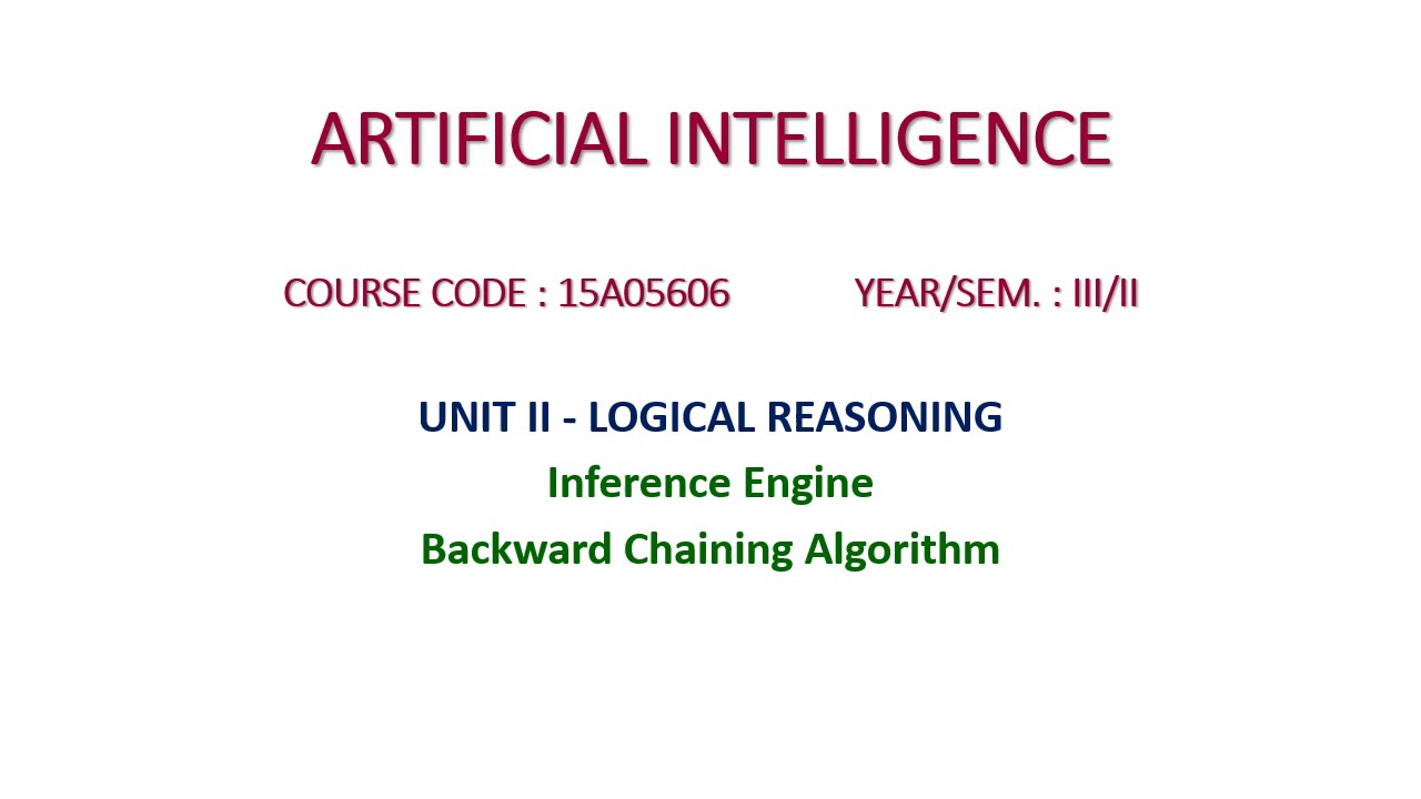 Backward Chaining - ARTIFICIAL INTELLIGENCE (15A05606) - Unit II - Logical Reasoning