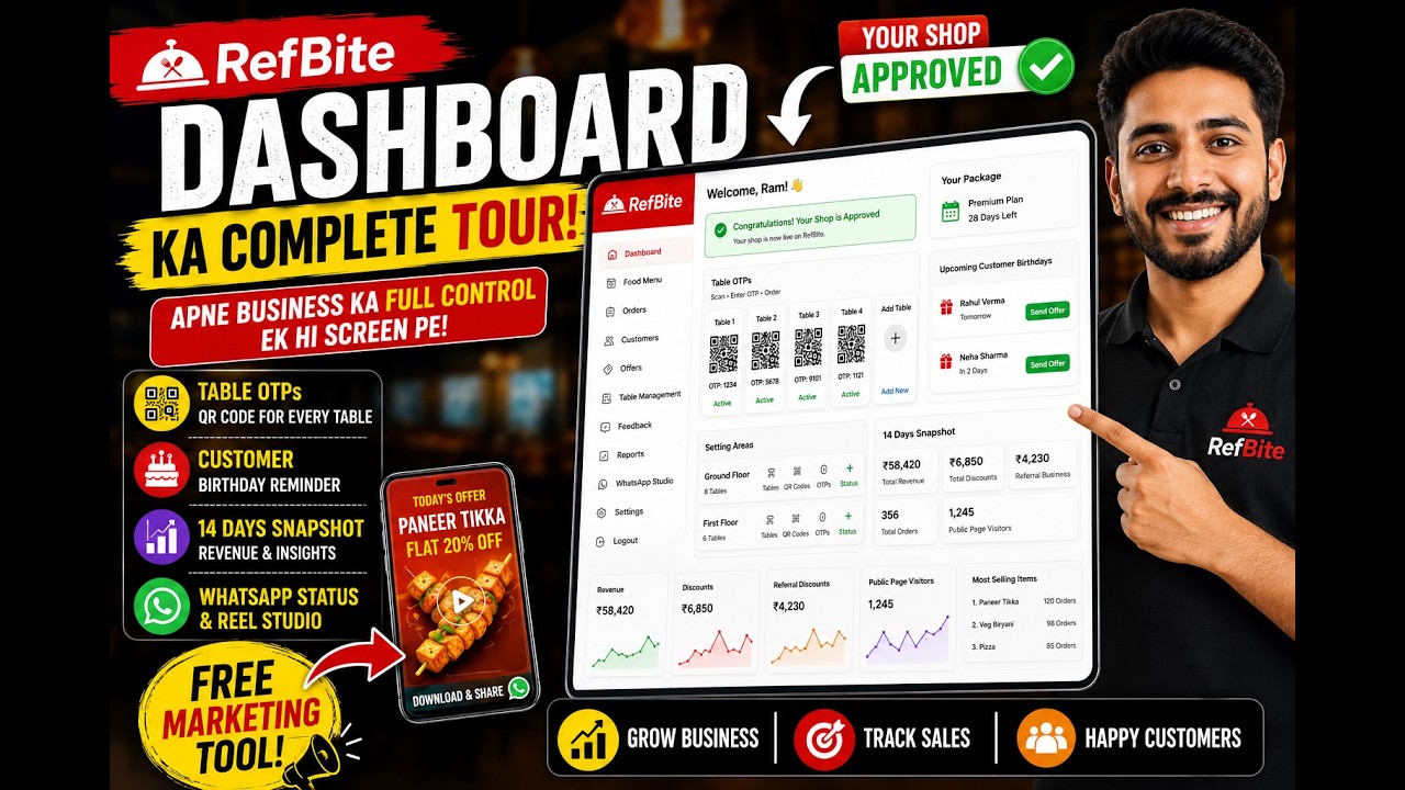 RefBite Dashboard Complete Tutorial | Restaurant Dashboard Setup & Business Management Guide