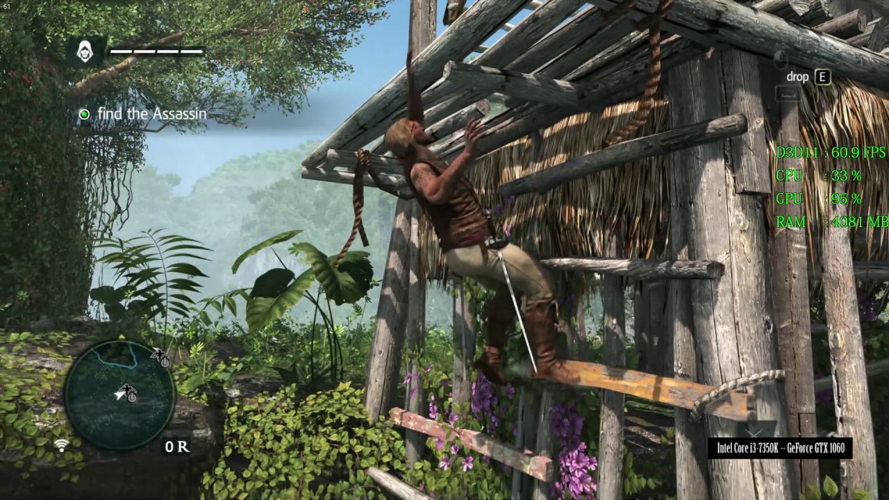 GeForce GTX 1060 -- Intel Core i3-7350K Overclocked -- Assassin's Creed IV Black Flag FPS Test